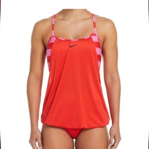 Nike Vibrant Orange and Pink Tankini Swim Top